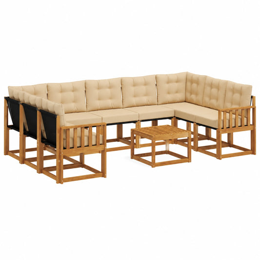 Set da Giardino in Legno di Acacia con Cuscini Beige, Modulare ad Angolo