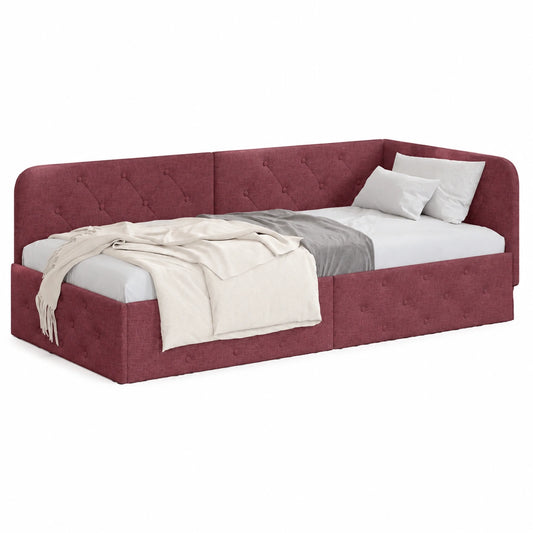 Letto angolare modulare 90x190 cm in tessuto con bracciolo rimovibile, divano letto compatto per camera moderna